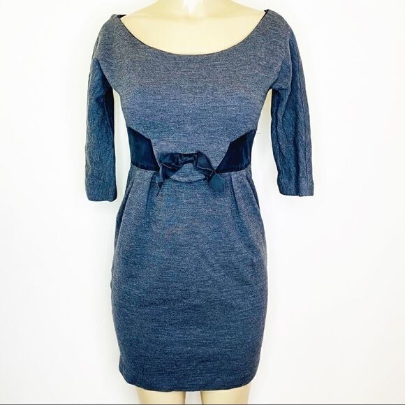 MILLY Grey Wool Waist Bow Short Casual Dress - Picture 1 of 8